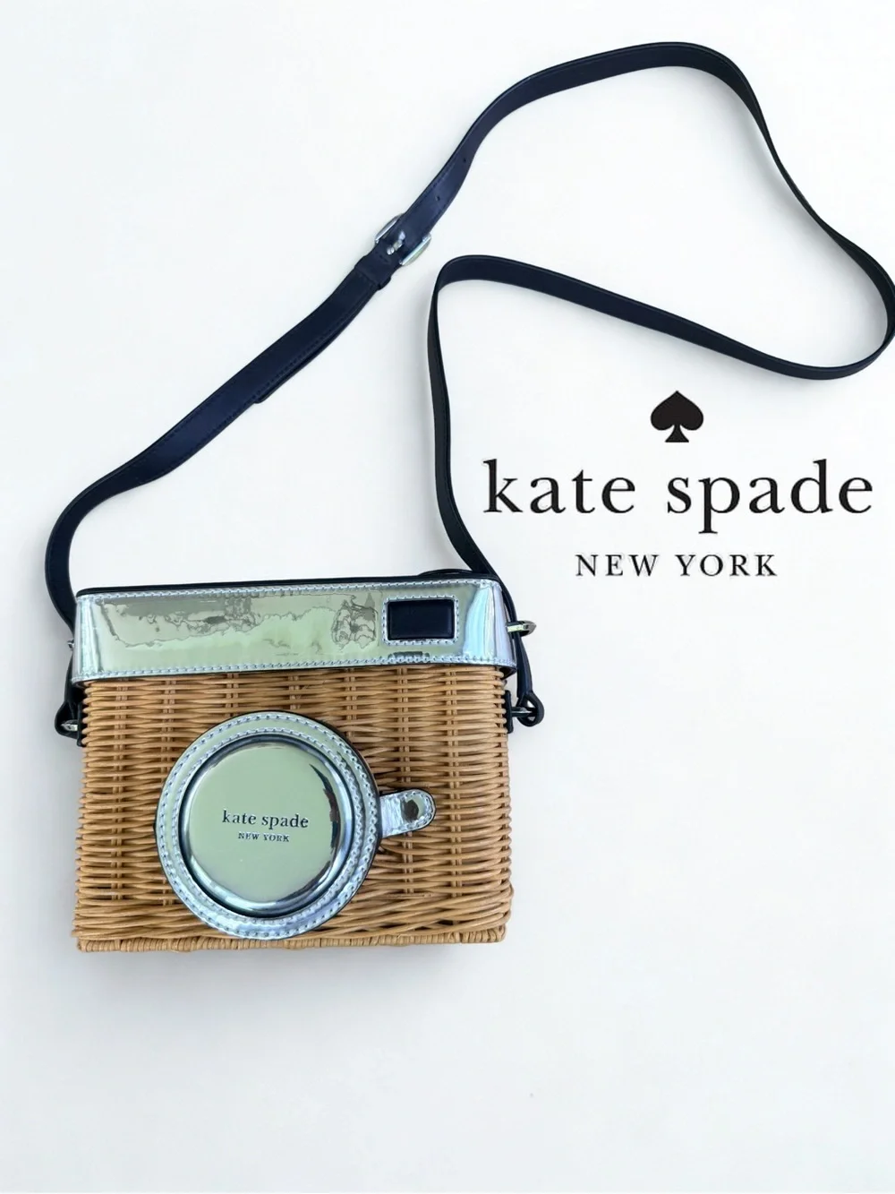 Kate Spade Wicker & Silver Leather Wicker Camera Bag Crossbody w/ Dust Bag 📷👜